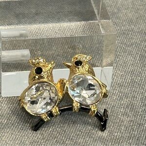 Two crystal rhinestone love birds on a branch brooch pin
